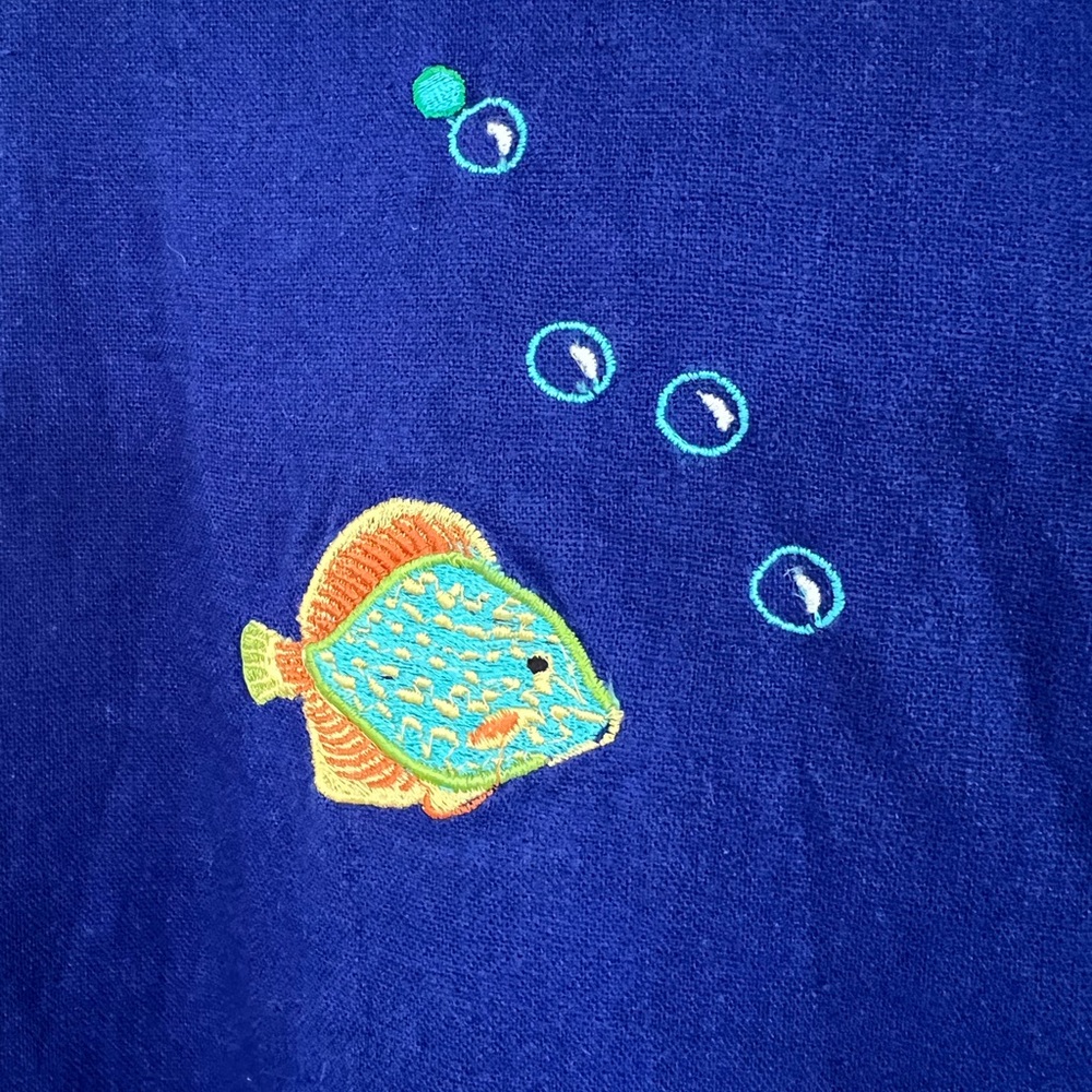 Ultra Dress Linen Blend Sleeveless Dress w Embroidered Fish Womens Sz 24W Lined - Picture 10 of 12